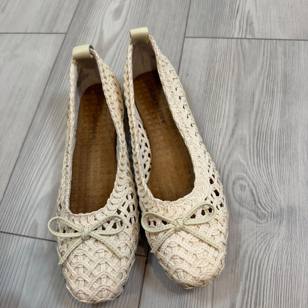 Kelsi Dagger Brooklyn Frankie Crochet Ballet Flat Cream Ivory Bow Shoes 9 - Picture 9 of 13